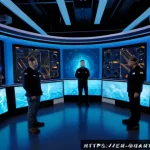 Home 21 양자 보안 기술의 미래 전망 - Photorealistic futuristic quantum security operations center in a North American research facility, ...