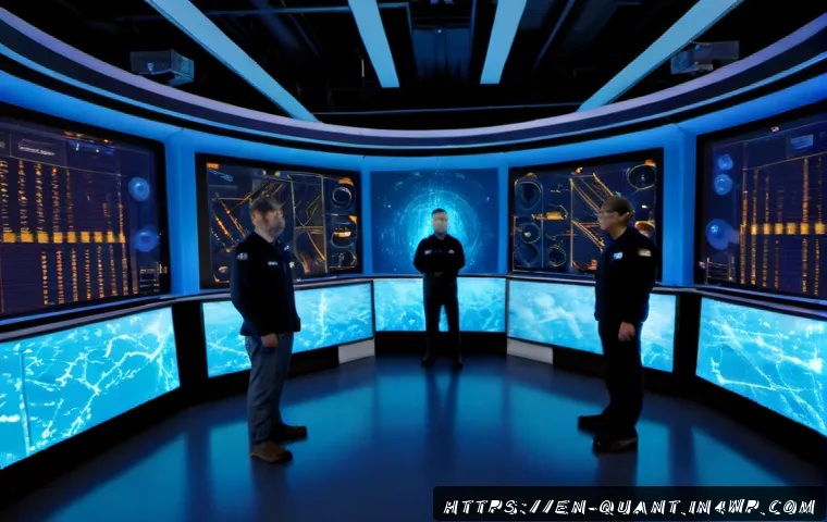 양자 보안 기술의 미래 전망 - Photorealistic futuristic quantum security operations center in a North American research facility, ...